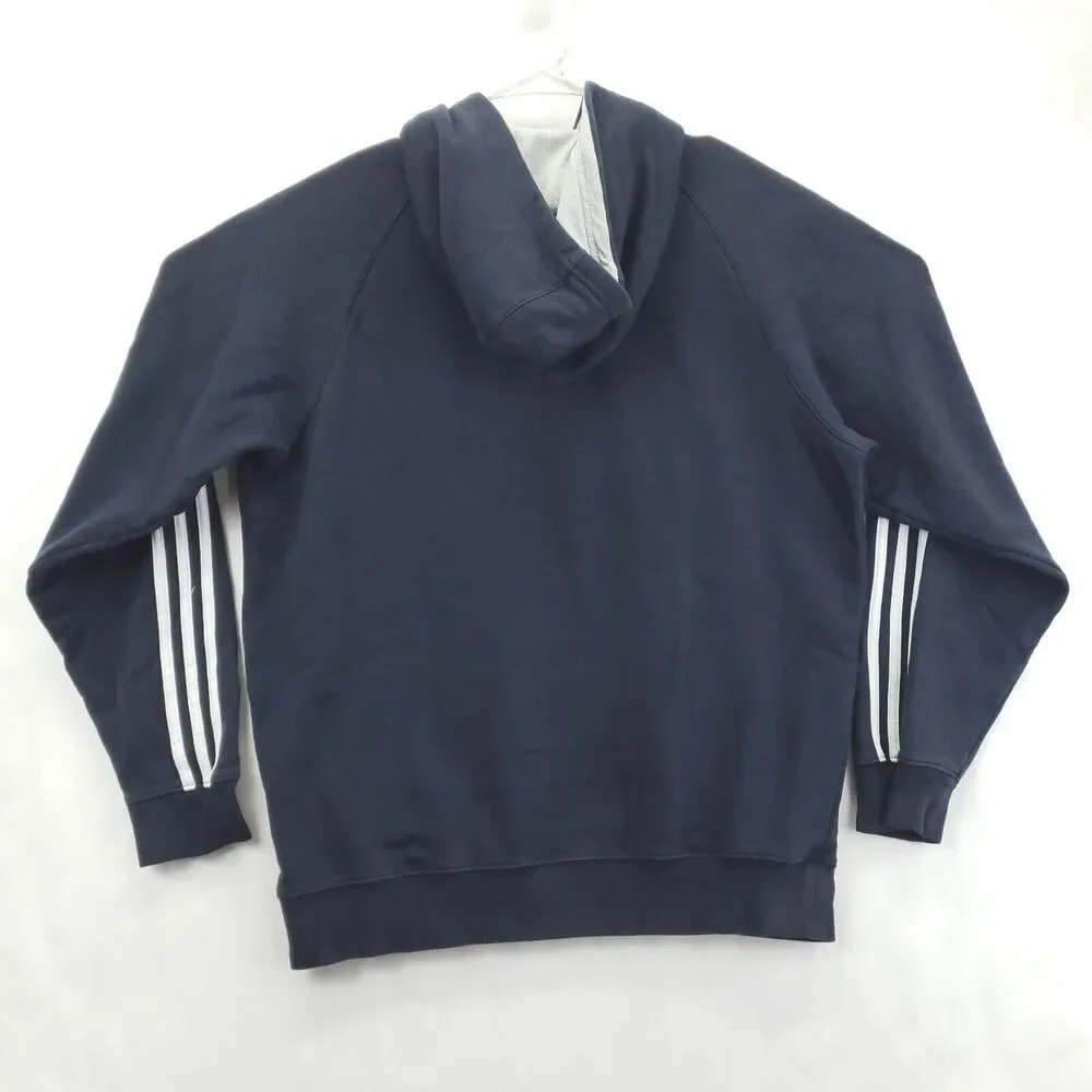 Adidas Hoodie Mens Medium Blue Cotton 3-Stripe Embroidered Drawstring Pullover